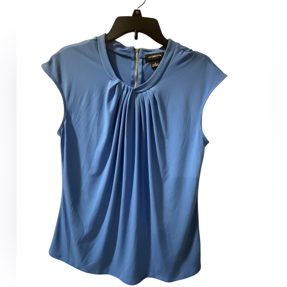 Liz Claiborne Blue Cap Sleeve Pleated Blouse